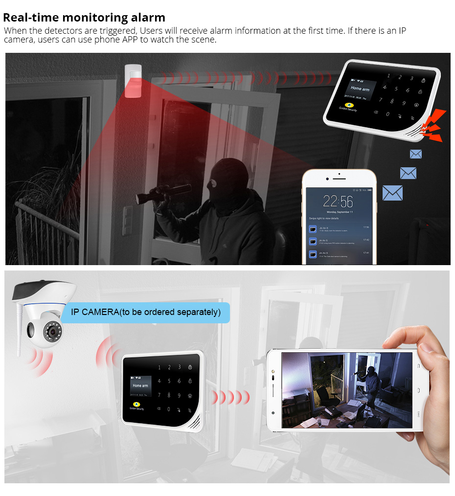 S5 WiFi GSM SMS Home House Burglar Intruder Security Alarm System 720P IP Camera 