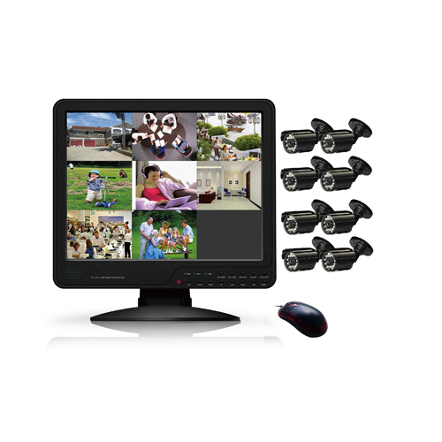 500GB 15”LCD DVR Kit and 8 IR Security Cameras GS-KIT1508L